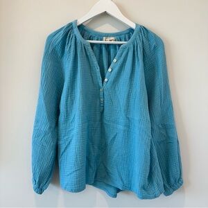 Sundance 4Our Dreamers Guazy Cotton Blouse Optimist Top Shirt Blue Teal Small